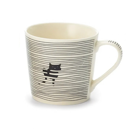 Tazza Mug in Porcellana "Gatti e Gomitolo" 350 ml – Design Bianco e Nero