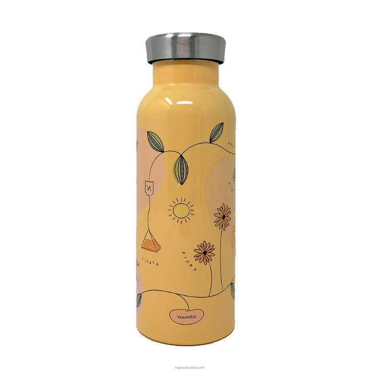 4ever Bottle Bottiglia Termica Bocca Larga 500 ml Inox – Fantasia Fiori (Caldo 8h | Freddo 12h)