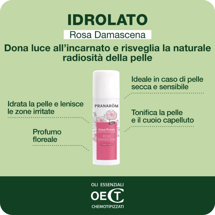 Pranarom Idrolato Rosa Damascena Bio 50ml | Bruma Viso, Corpo e Capelli