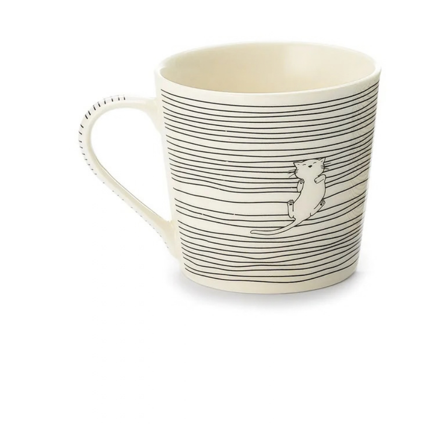 Tazza Mug in Porcellana "Gatti e Gomitolo" 350 ml – Design Bianco e Nero