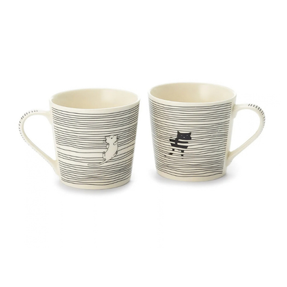 Tazza Mug in Porcellana "Gatti e Gomitolo" 350 ml – Design Bianco e Nero