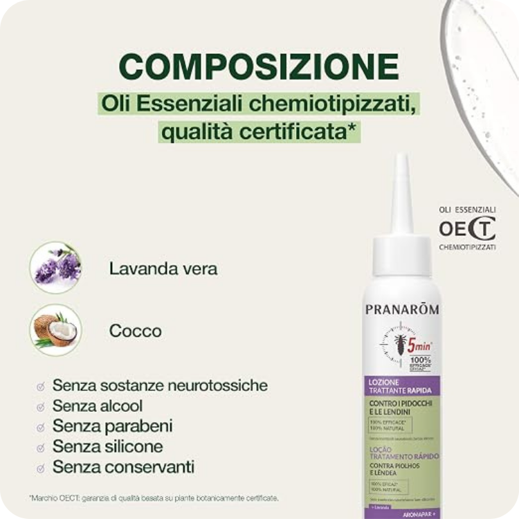Lozione Trattante Rapida Pidocchi e Lendini Aromapar+ Pranarôm 100ml con Pettine