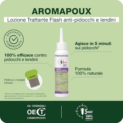 Lozione Trattante Rapida Pidocchi e Lendini Aromapar+ Pranarôm 100ml con Pettine