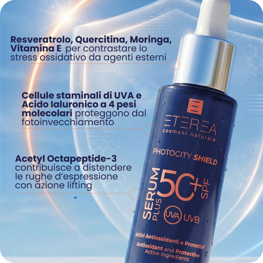Siero Viso SPF 50+ Anti-Age con Resveratrolo e Acido Ialuronico
