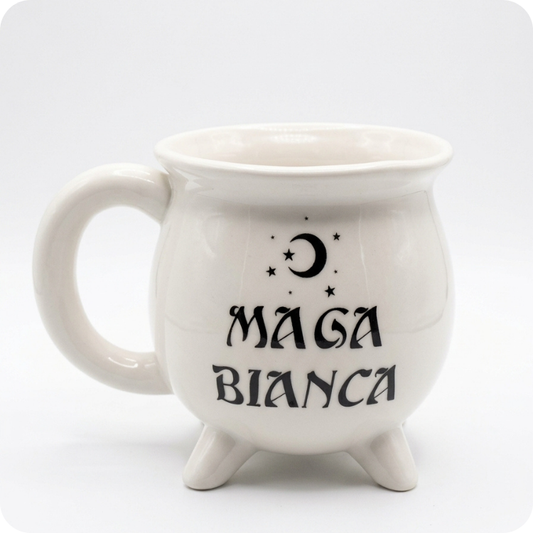 Tazza Calderone Maga Bianca in Ceramica – Ideale per Infusi e Clitoria Ternatea