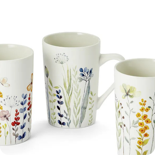 Tazza Mug in Porcellana Wildflower 300 ml – 3 Fantasie Floreali - Finitura opaca